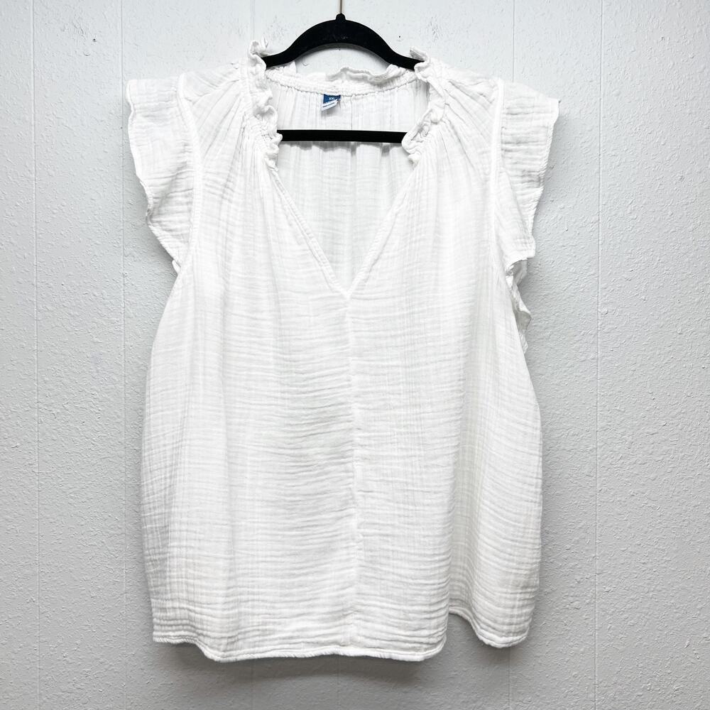Old Navy Gauzy White Top Womens XXL Beachy Boho Coastal Lagenlook Minimalist